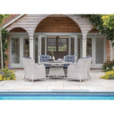 Dove Grey Rattan 6 Seat Round Dining Set with Lazy Susan, Parasol & Basegarden